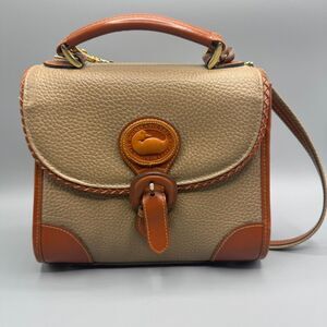 Vintage Dooney & Bourke Essex Leather Taupe & Tan Crossbody Bag